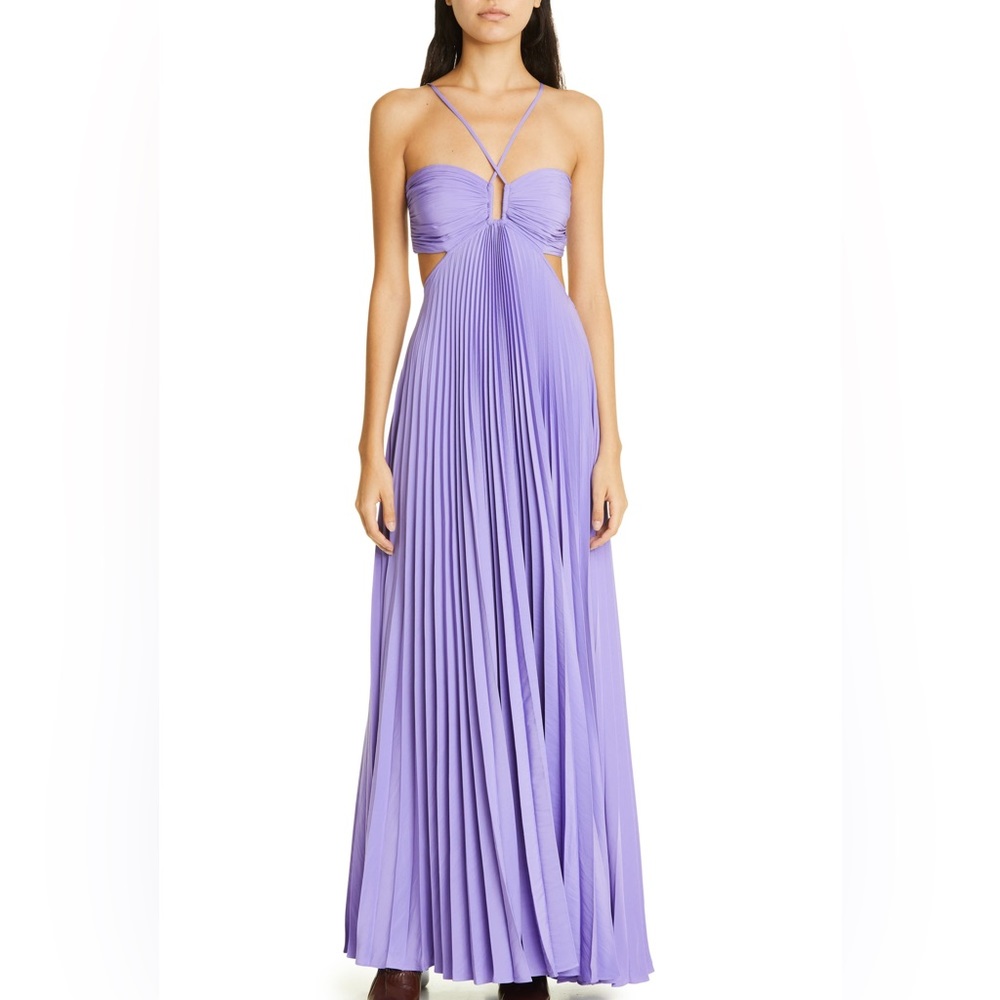 A.L.C Moira pleated halter maxi dress purple